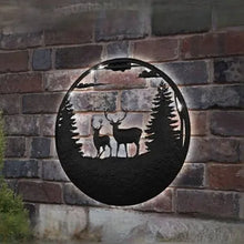 Solar Backlit Stags Silhouette Wall Art